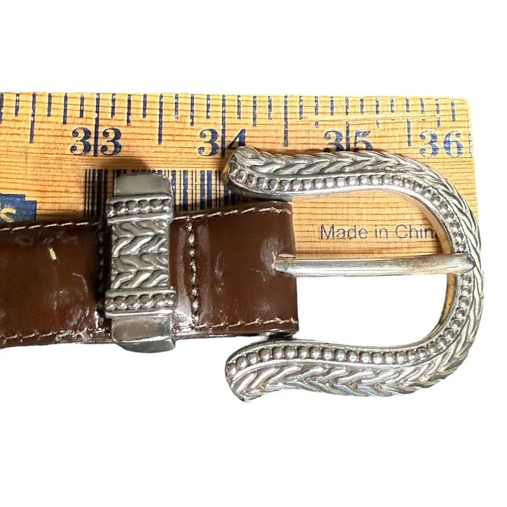 Brighton Brown Leather Belt Silver‎ Detailed Buckle Womens Size M 22309